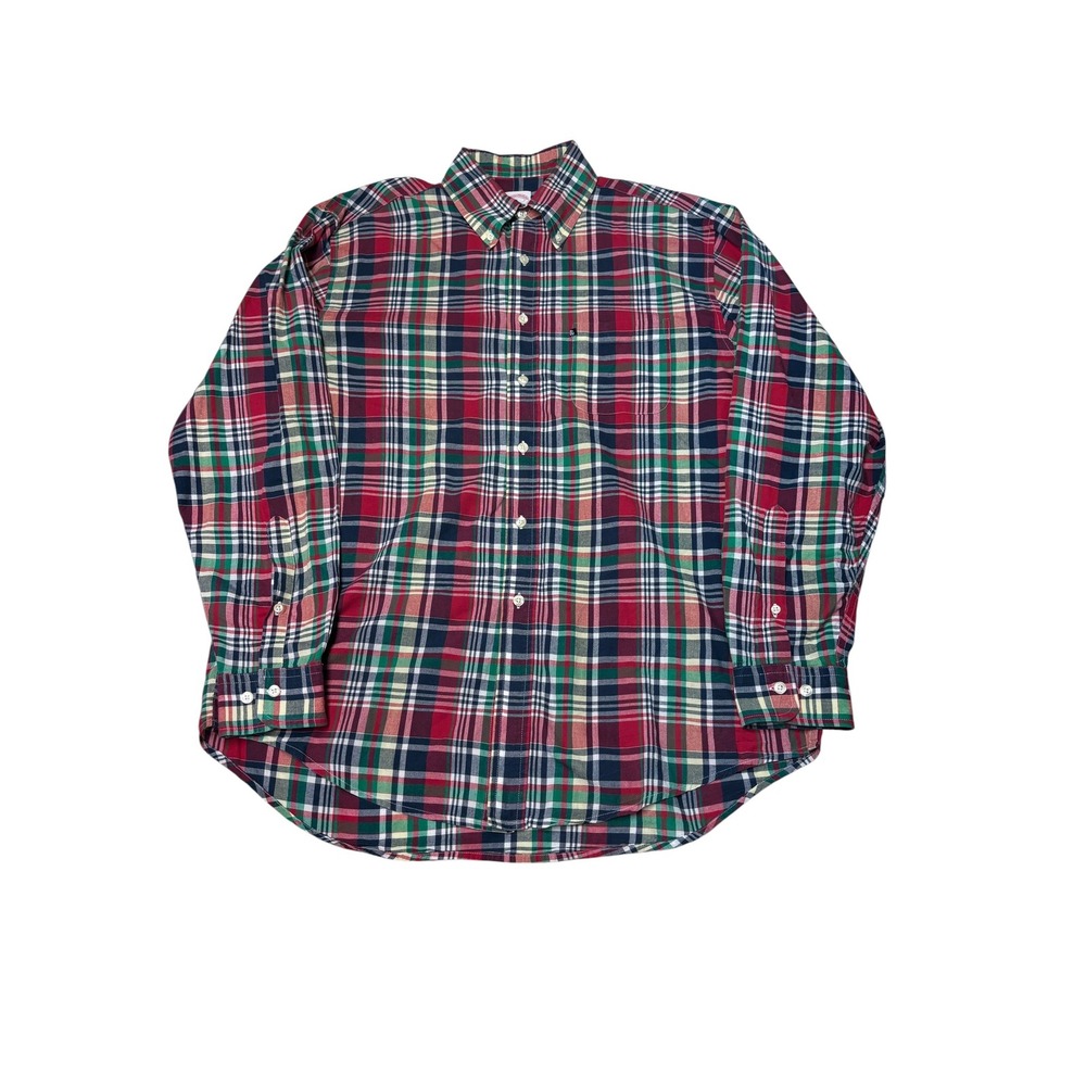 Brooks Brothers 346 Mens Large Plaid Button Down Shirt Cotton Long Sleeve Multi